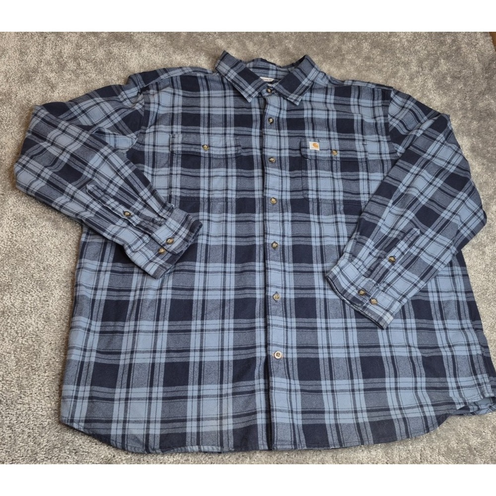 Carhartt Shirt‎ Men's XXL Blue Plaid Flannel Long Sleeve Heavyweight Pockets